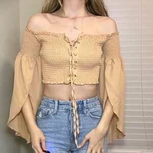 Tan lace up crop top